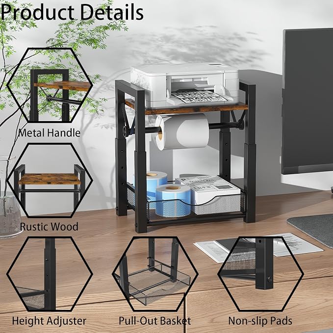 Label Holder for Rolls and Fan-Fold Labels, Modern Metal Desktop Thermal Label - Image 3