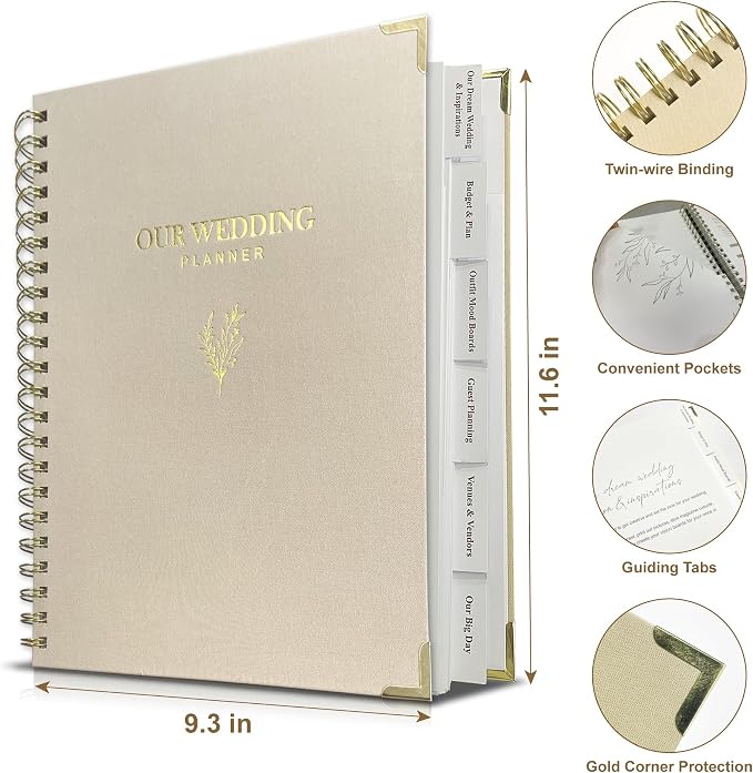 LADY&HOME Wedding Planner Book and Organizer, Linen Cover Wedding Planner Binder - Image 2