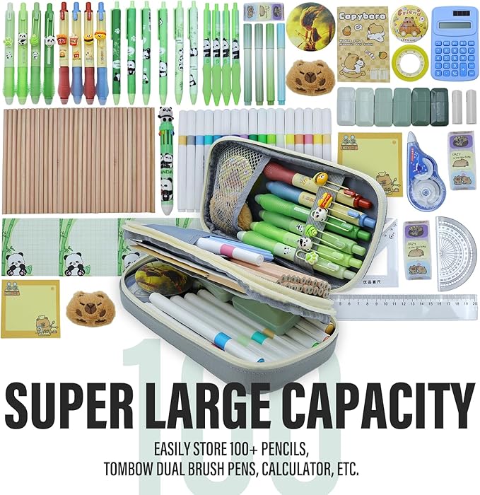 Large Capacity Pencil Case - Durable Zipper Aesthetic Pen Pouch, Big Storage Organizer for School, Office & Travel - Waterproof & Multi-Use (Gray)-DeskLoop Office