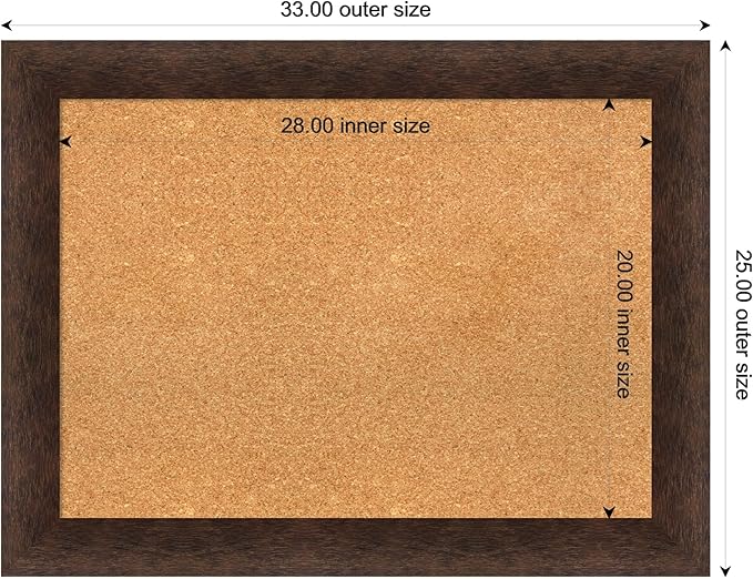 Amanti Art Natural Cork Board for Wall, 25x33 Vision Board with Brown Wood Frame, Medium Corkboard Office Decor for Home Organization, Casual Corkboard Pinboard to display items for home organization-DeskLoop Office
