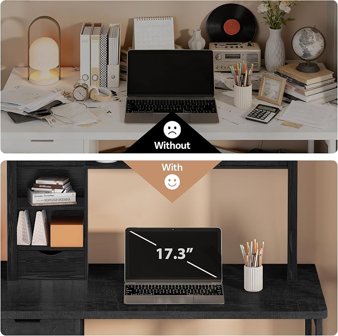 Large Desktop Bookshelf with Sliding Barn Door, 47.2''W Desk Shelf Display Rack - Image 4