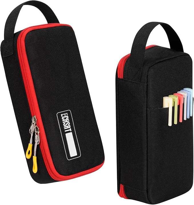 ECHSRT Big Pencil Case, Aesthetic Portable Zipper Pencil Bag with Hidden Pocket, Special Pouch for Men Women Adults, Stationery Organizer Pen Cases for Office Travel,Black-DeskLoop Office