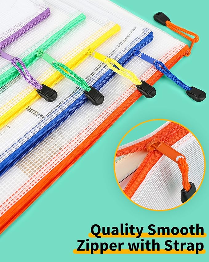 Smarpau Large A3 Mesh Zipper Pouch, 24 Pack 12 Colors 17.4" x 12.4" Zipper - Image 4