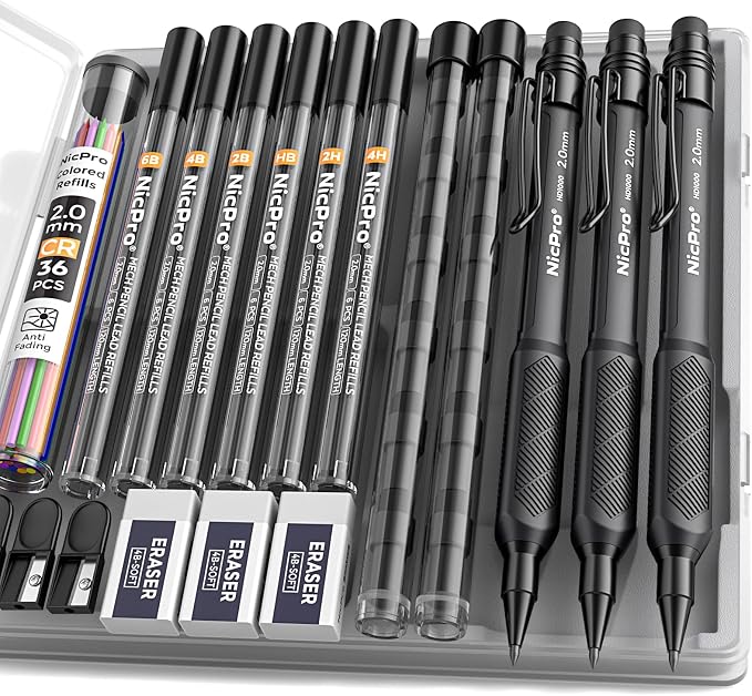 Nicpro 2.0 mm Mechanical Pencil Set, Weatherproof Barrel by Nicpro