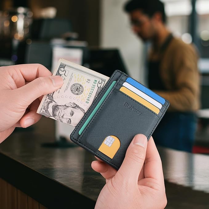 Buffway Slim Minimalist Front Pocket RFID Blocking Leather Wallets - Image 6