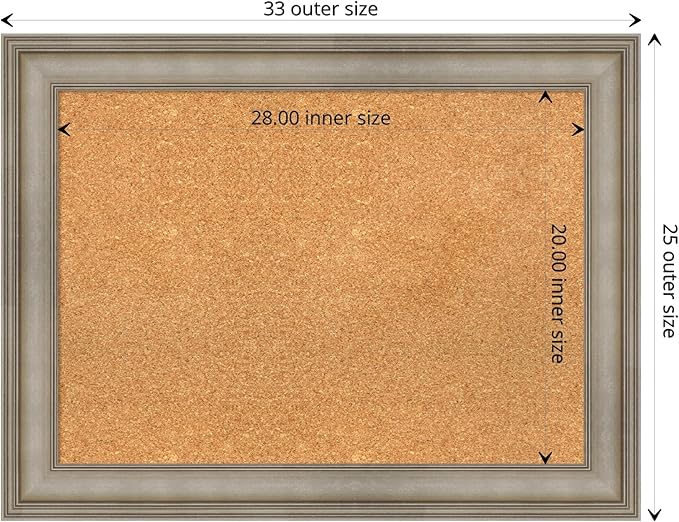 Amanti Art Natural Cork Board for Wall, 25x33 Vision Board with Silver Wood Frame, Medium Corkboard Office Decor for Home Organization, Traditional Corkboard Pinboard to display items for home-DeskLoop Office