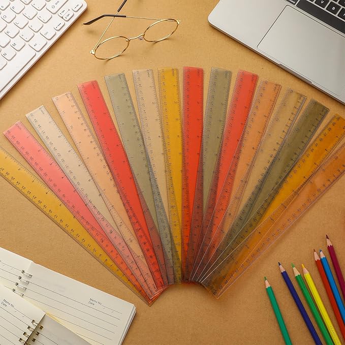 Panelee 108 Pcs 12 Inch Plastic Ruler Color Transparent Colorful Metric Clear Ruler with Inches and Centimeters for Kids School Home Classroom Office Back to School Gifts Supplies-DeskLoop Office