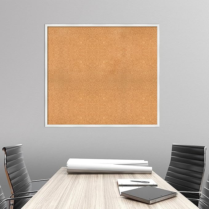 Amanti Art Natural Cork Board for Wall, 35x39 Vision Board with White Frame, Oversize Corkboard Office Decor for Home Organization, Country Rustic Corkboard Pinboard to Display Items for Home-DeskLoop Office