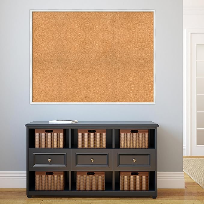 Amanti Art Natural Cork Board for Wall, 37x49 Vision Board with White Frame, Oversize Corkboard Office Decor for Home Organization, Country Rustic Corkboard Pinboard to Display Items for Home-DeskLoop Office