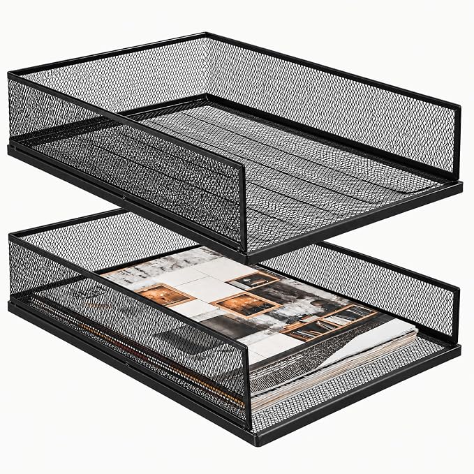 YOUEON 2 Pack Wire Mesh Letter Trays 12.8"x10"x2.9", Stackable Paper Tray by YOUEON
