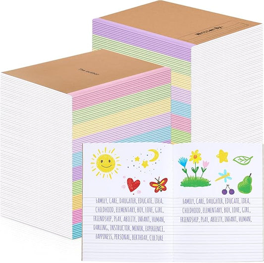 Henoyso 40 Pcs Primary Composition Notebook 9 3/4 x 7 1/2 Inch Kids Journal, Back to School Supplies, K-2 Primary Writing Notebook for Kids Student Draw and Write Story Journal (Colorful Macaron)-DeskLoop Office