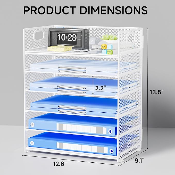 Paper Organizer for Desk with Handle, 6-Tier Metal Mesh File Organizer | - Image 2