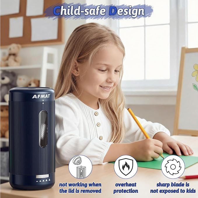 AFMAT Electric Pencil Sharpener, Auto in & Out, 5 Nibs, 7K+ Uses, Fully - Image 7
