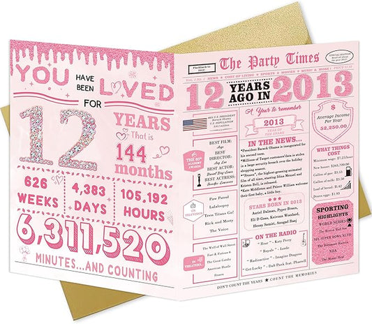 12 Year Old Girl Birthday Gifts，12th Birthday Decorations for Girls，12th Bday Card，12 Year Old Bday Decorations for Daughter Granddaughter Niece