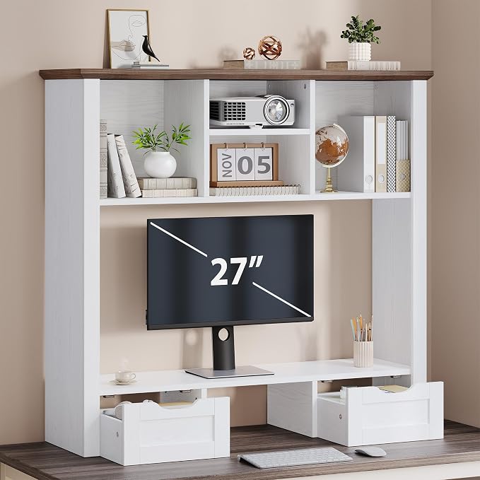 Desk Shelf with Computer Monitor Stand, 37.4''W Desktop Bookshelf Display Rack by Homiflex