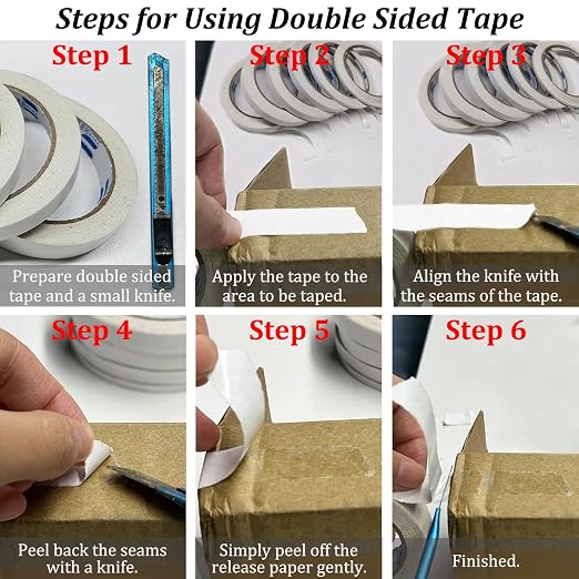 SmaringWing Double Sided Tape for Crafts, 6 Rolls Multi-Size Double-Sided - Image 4