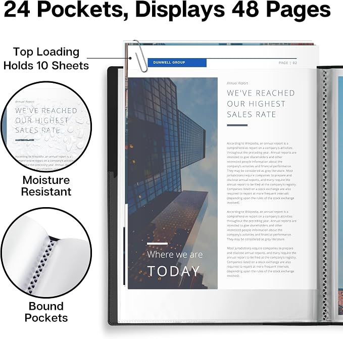 Dunwell Presentation Binder 24-Pocket, Displays 48 Pages, 8.5x11 Portfolio - Image 3