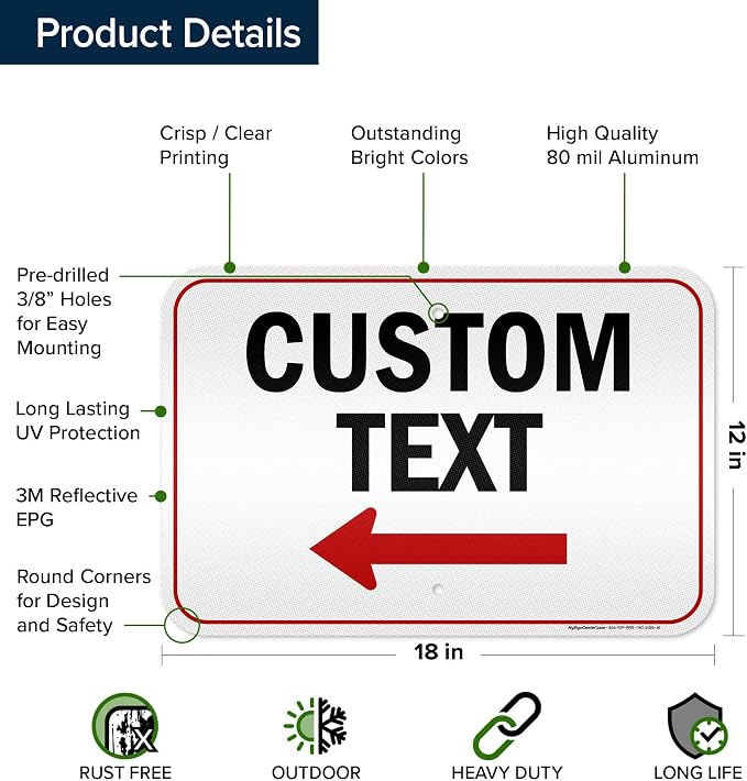 Custom Arrow Directional Sign, Left Arrow, 12x18 Inches, 3M EGP Reflective - Image 6