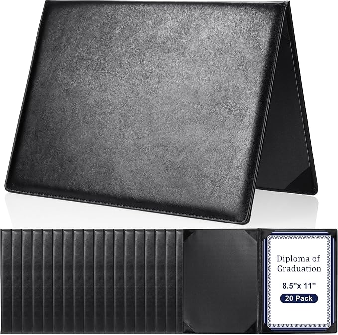Tenare 20 Pcs Black Leather Certificate Holder 8.5 x 11 PU Phd Bachelor Master by Tenare