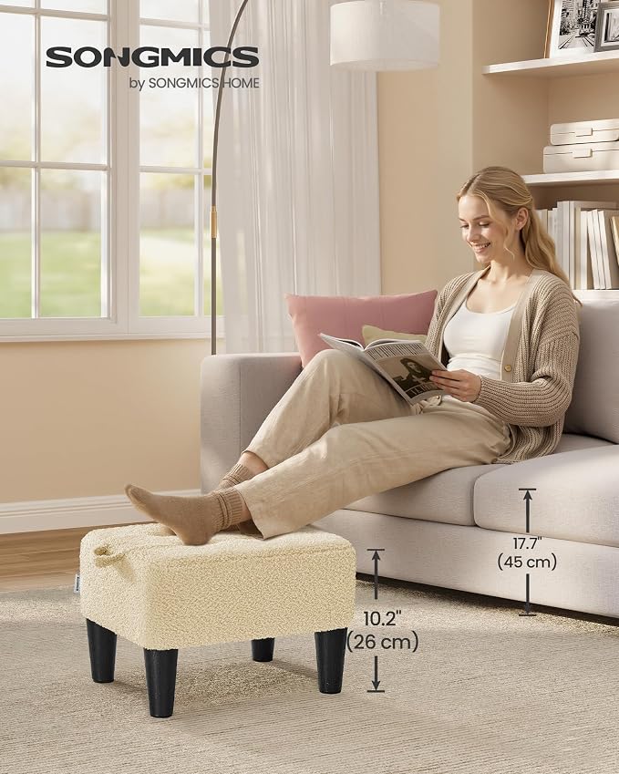 SONGMICS Foot Stool, Small Teddy Fleece Footstool Ottoman - Image 3