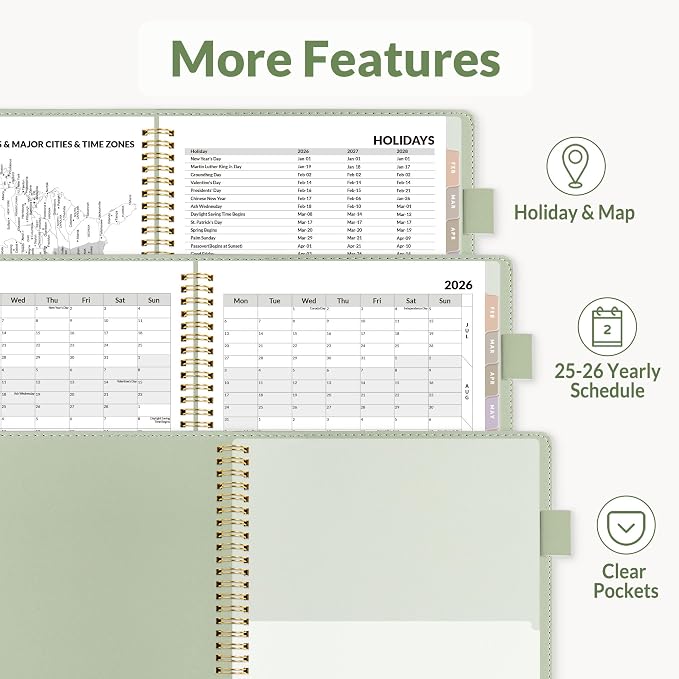 SUNEE 2026 Weekly & Monthly Planner 6.2"x8.5"- 12 Month, Vegan Leather Cover - Image 8