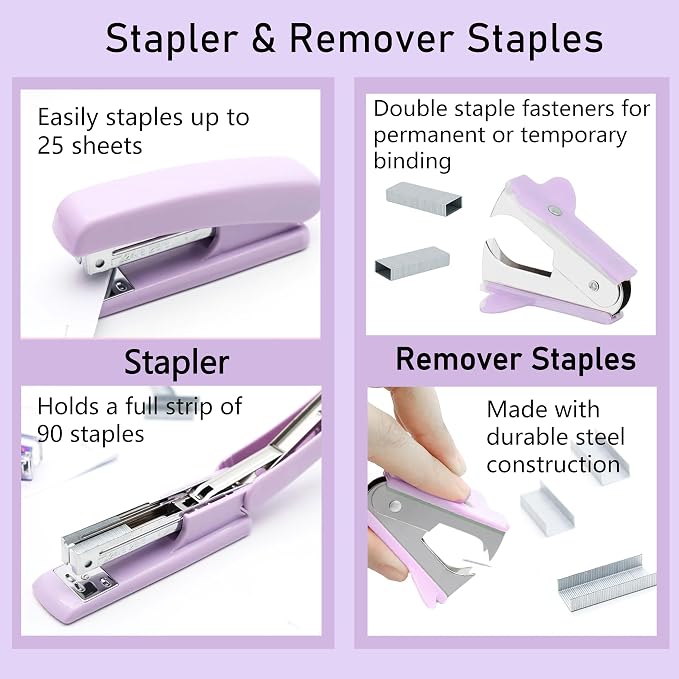 Purple Office Supplies, Staple Remover, Tape Holder, Pen Holder, Ballpoint Pen - Image 3