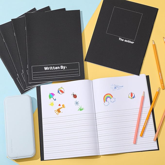 Henoyso 12 Pcs Primary Composition Notebook K-2 9 3/4 x 7 1/2 Inch Primary Journal, Back to School Supplies, Bulk Blank Writing Book for Kid to Write Draw Journal 60 Page Notebooks (Black)-DeskLoop Office
