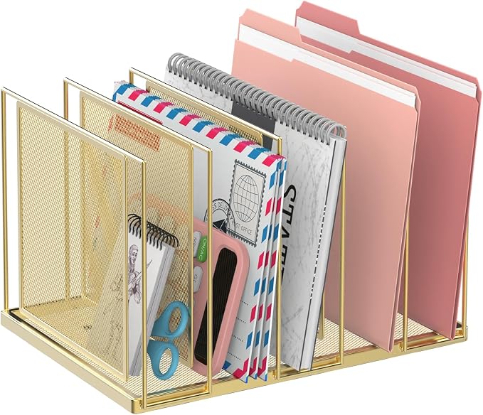 File Organizer for Desk, 5-Section Vertical File Sorter, Paper Holder Organizer by JMHUD