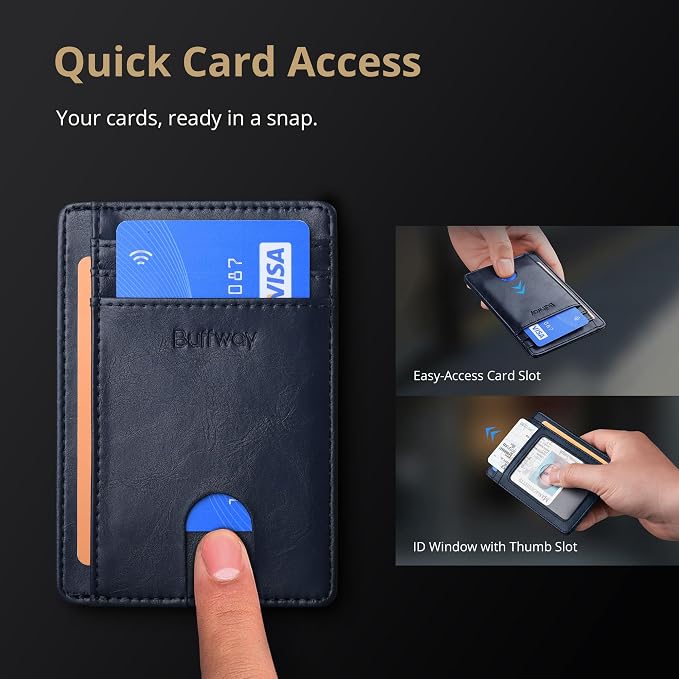 Buffway Slim Minimalist Front Pocket RFID Blocking Leather Wallets - Image 3