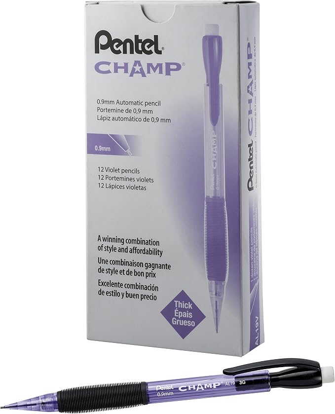 Pentel Champ Mechanical Pencil, Tinted Violet Barrel, Box of 12 by PentelofAmerica
