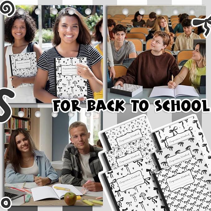Fullhawl 6 Pack Composition Notebook College Ruled Bulk Black Bow Composition - Image 4