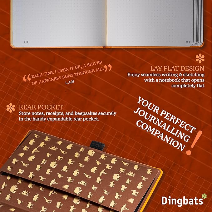 Dingbats* Earth Dotted Writing Journal Notebook A5 - Vegan Leather Hardcover - Ideal for Work, Travel - Pocket, Elastic Closure & Bookmark-DeskLoop Office