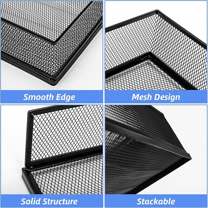 YOUEON 2 Pack Wire Mesh Letter Trays 12.8"x10"x2.9", Stackable Paper Tray - Image 3