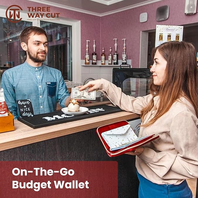 Three Way Cut Cash Envelope Wallet Red All in One Budget System RFID Blocking - Image 9