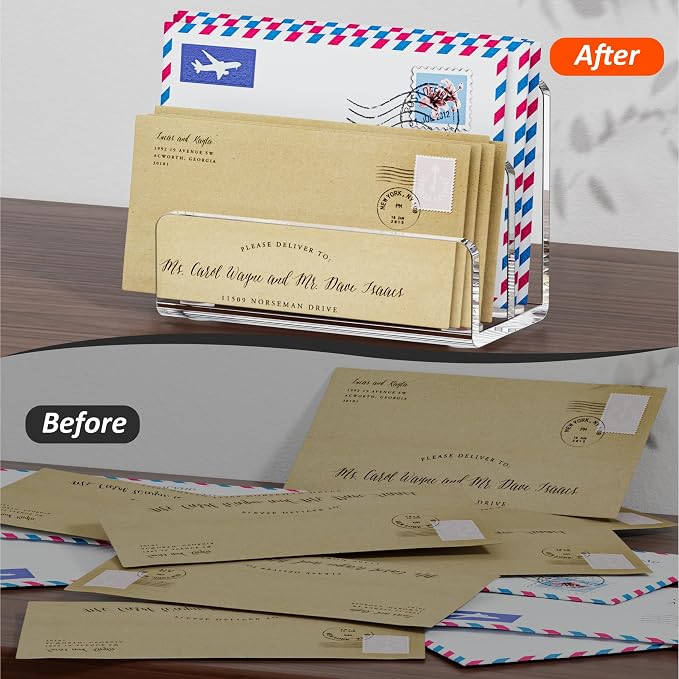FUCDTEFC Desk Mail Organizer, 2 Section Clear Acrylic File Holder Letter - Image 5