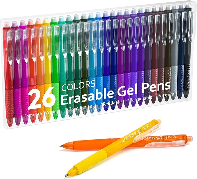 Lineon Erasable Gel Pens, 26 Colors Retractable Erasable Pens Clicker by ShuttleArt
