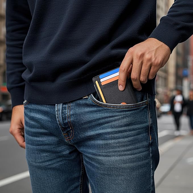Buffway Slim Minimalist Front Pocket RFID Blocking Leather Wallets - Image 7
