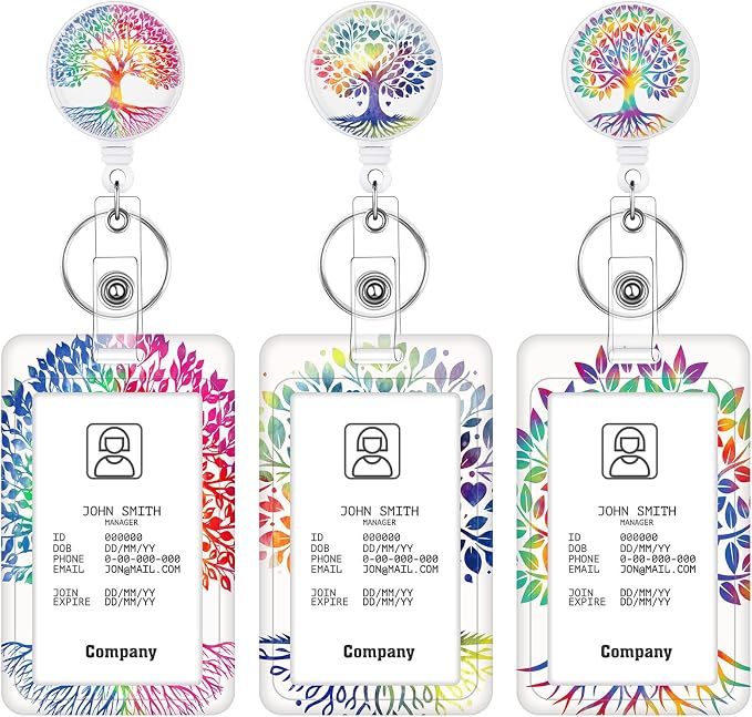 3 Set Badge Holder Retractable Reel Colorful Tree ID Badge Holders by BESARME