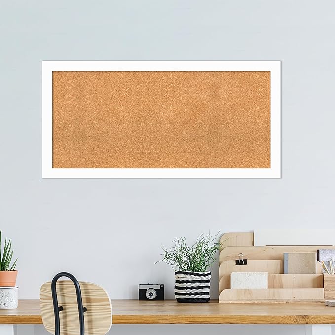 Amanti Art Natural Cork Board for Wall, 23x47 Vision Board with White Frame, Oversize Corkboard Office Decor for Home Organization, Casual Corkboard Pinboard to Display Items for Home Organization in-DeskLoop Office