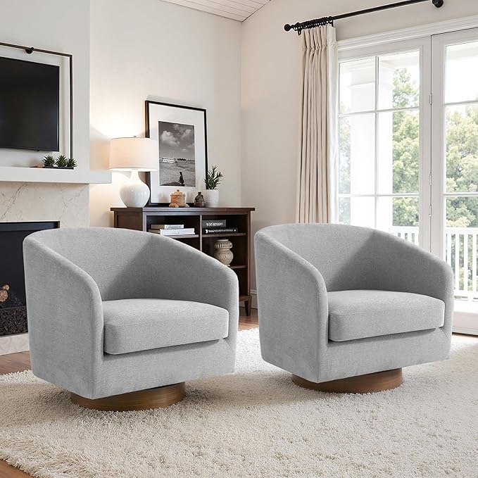 UIXE Swivel Accent Chairs Set of 2, Chenille Upholstered Barrel Chair for Living Room, Comfy Round Armchair Single Sofa Bedroom Reading Seat - 31" W, Light Gray-DeskLoop Office