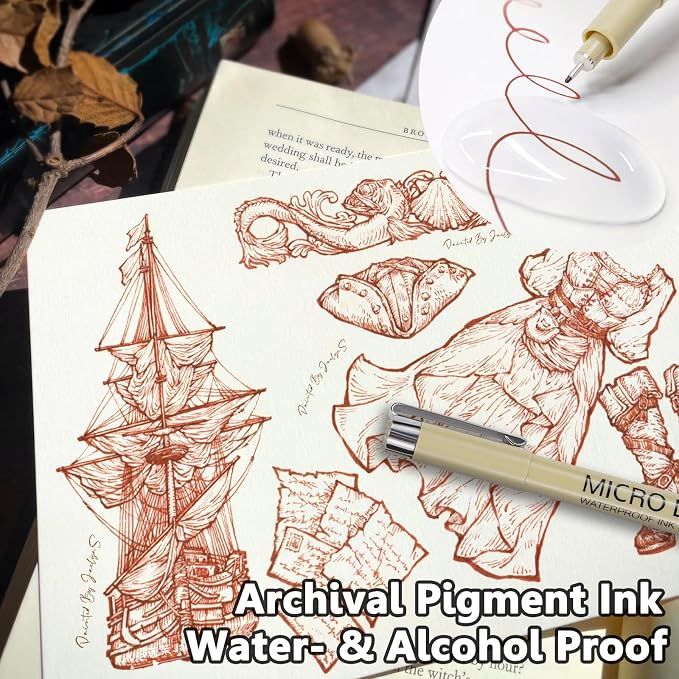 Muchcute Micro Fineliner Drawing Art Pens: 6 Sepia Fine Line Waterproof Ink Set - Image 5