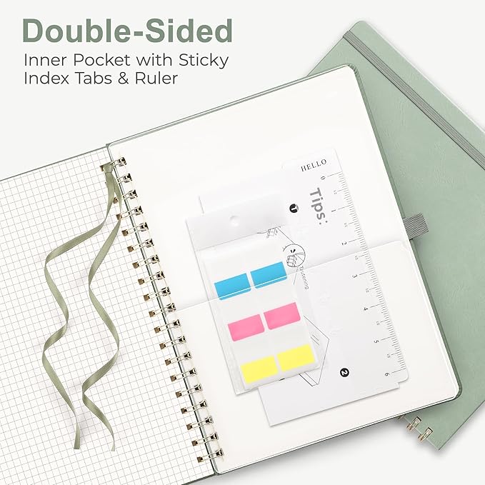 RETTACY Graph Grid Paper Notebook, 110 Pages, A4 Large Size (8.5'' × 11''), 5 Squares per Inch, Leather Hardcover, 100 GSM Thick Paper, for School, Students, Math, Engineering (Light Green)-DeskLoop Office