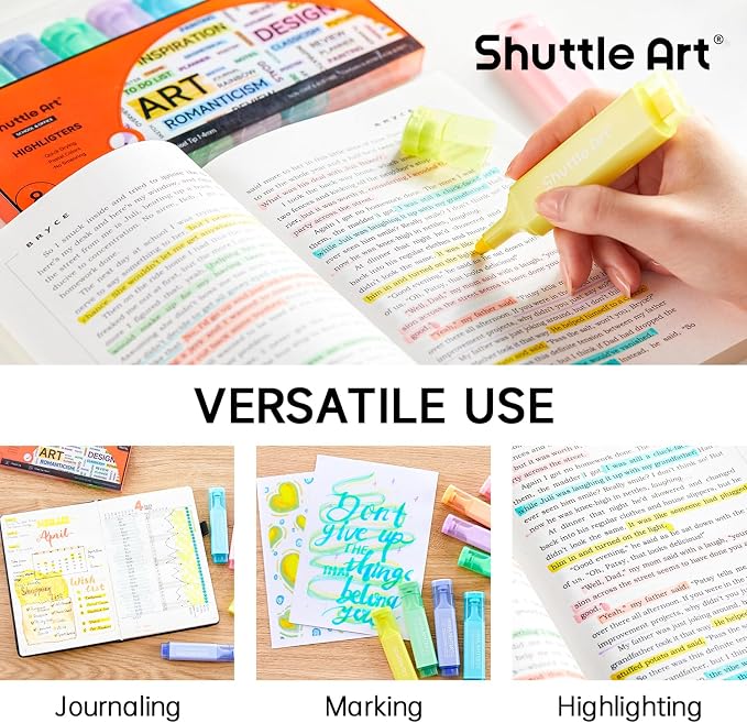 Shuttle Art 8 Pastel Highlighters, Chisel Tip Dry-Quickly Non-Toxic Highlighter - Image 6