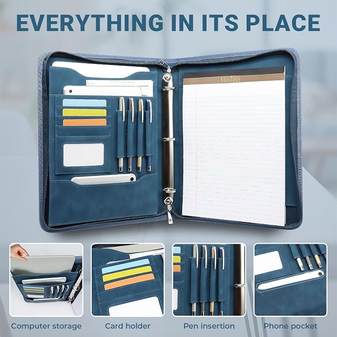 Embossed Faux Leather Zippered Padfolio - Image 6