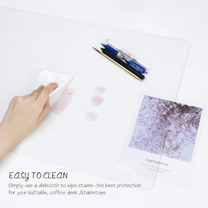 Oterri Clear Writing Desk Pad, 24’’x48” Heat Resistant Waterproof PVC Round - Image 5