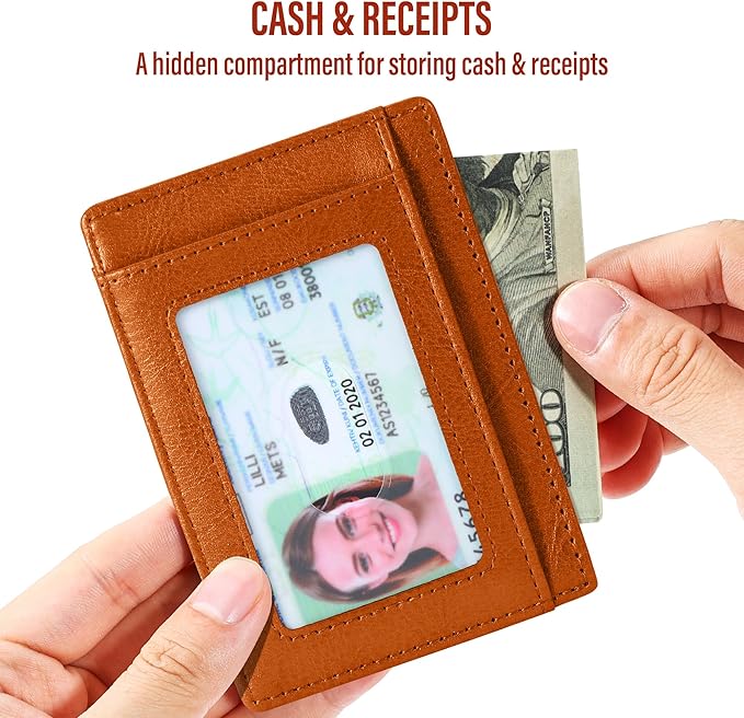 Travelambo Slim Wallet Front Pocket Minimalist Leather RFID Blocking Medium Size - Image 6