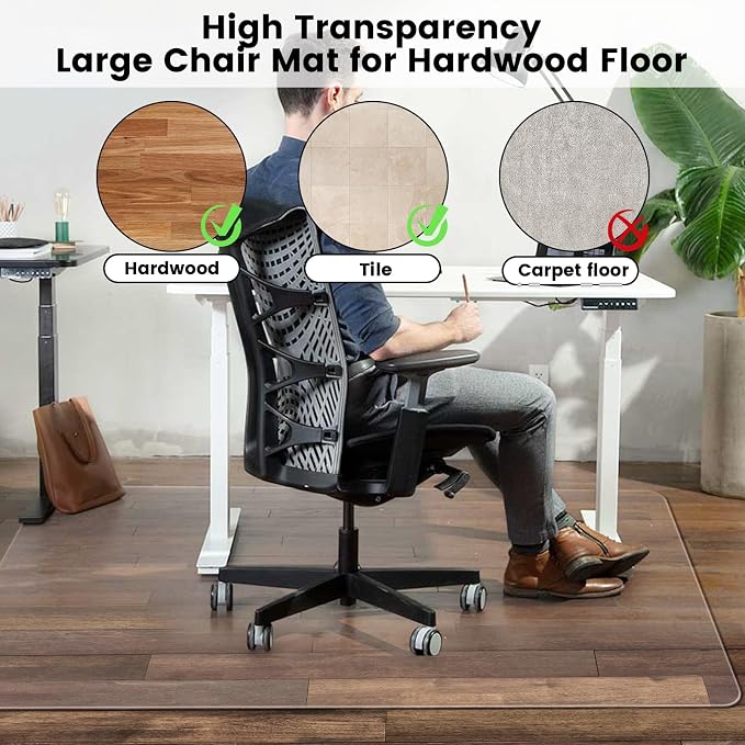 Office Chair Mat for Hardwood Floor: 63"x 51" Extra Large Floor Mat for Rolling - Image 6
