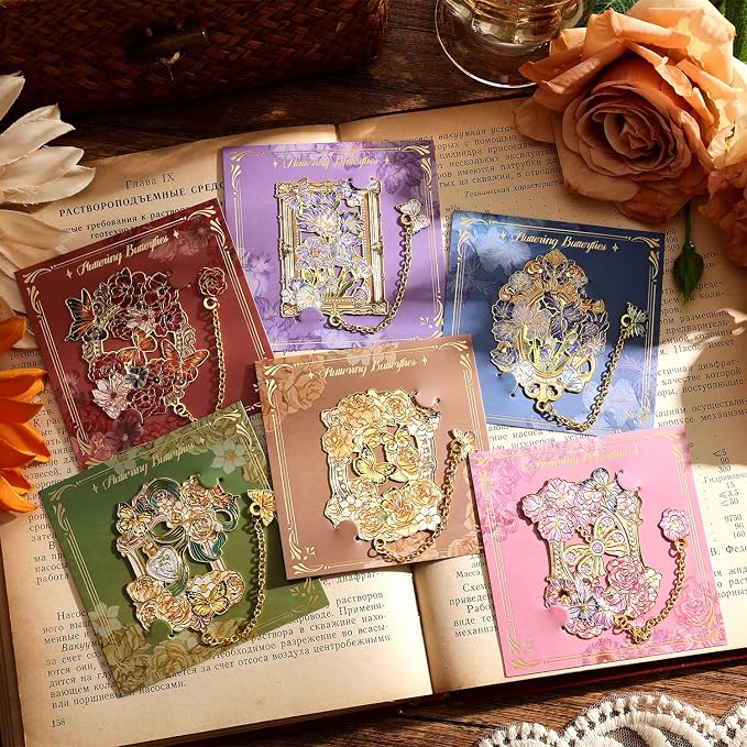 6 Pieces Metal Bookmark, Hollow Flower Book Mark - Image 2