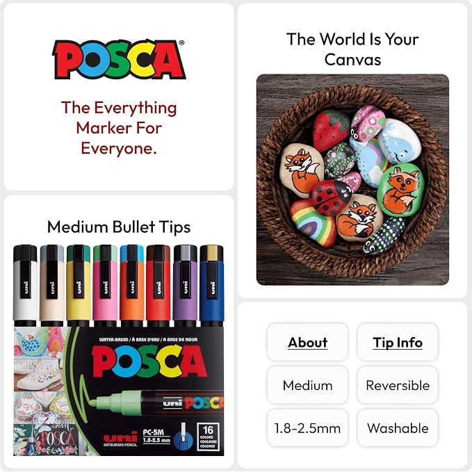 Uni Posca Paint Marker PC-5M Medium Bullet Standard Colors Set of 16 - Image 3