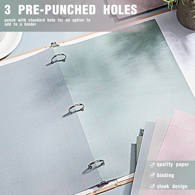 PerKoop 400 Sheets Colored Loose Leaf Paper 8.5" x 11" college ruled Lined 3 Hole Punched notebook Filler Paper for 3 Ring Binders Office School Supplies (Morandi Colors)-DeskLoop Office